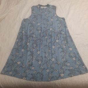 Pink Rose Blue Dress with White Floral Print, Size 1X